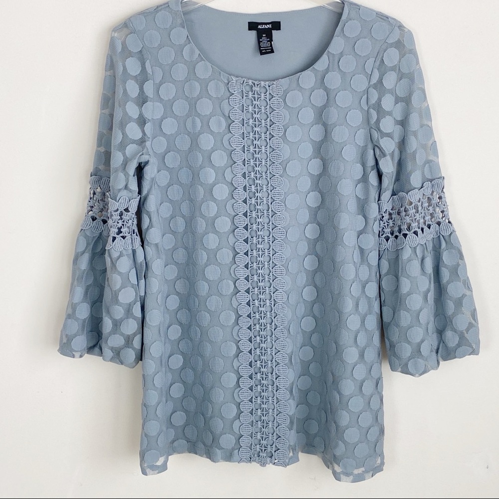 Alfani - Gray dot mesh overlay long sleeve